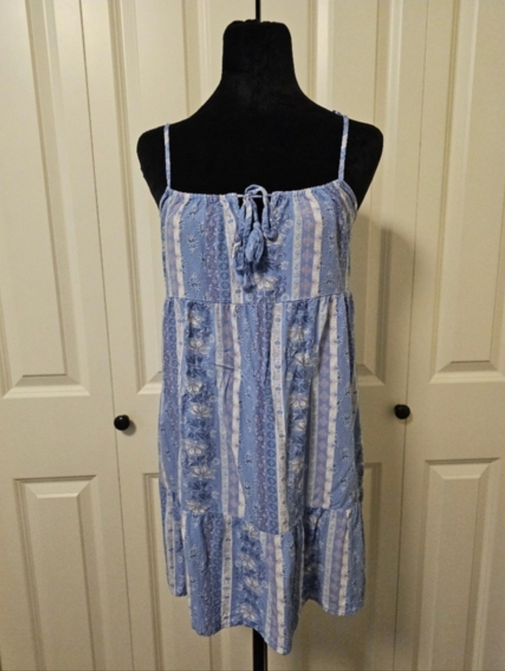 Wild Skye Womens Babydoll  Floral Boho Mini Dress Top Blue Pink SZ XS - Picture 12 of 12